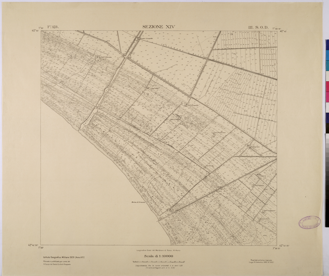 (N:25768) TOPOGRAFIA DELLA PIANURA GROSSETANA - F.128 SEZIONE XIV III S.O.D. (CA008967) Carte e stampe antiche: riproduzione a colori su carta (formato A1)