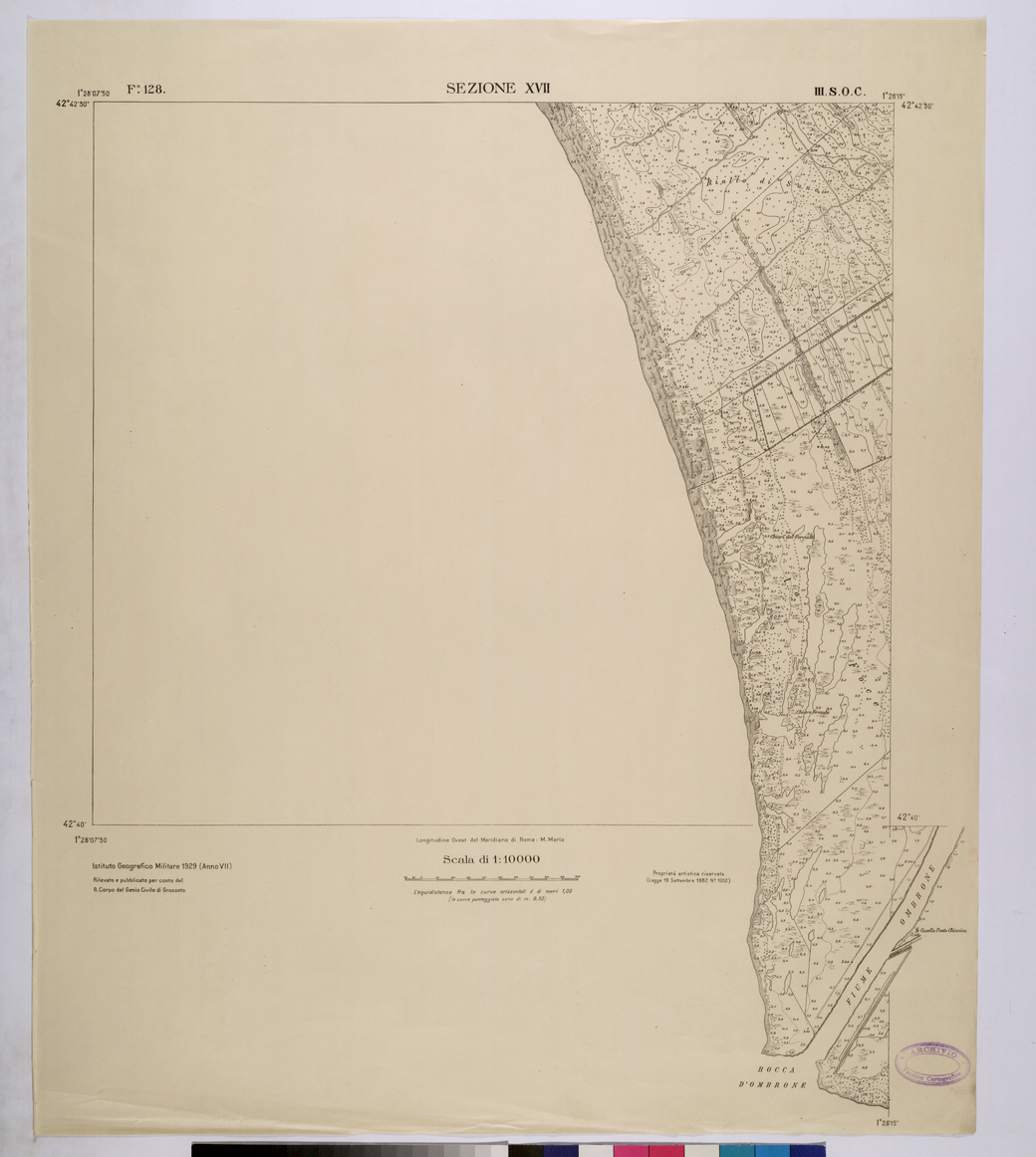 (N:25770) TOPOGRAFIA DELLA PIANURA GROSSETANA - F.128 SEZIONE XVII III S.O.C. (CA008970) Carte e stampe antiche: riproduzione a colori su carta (formato A1)