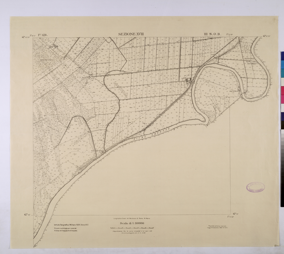 (N:25771) TOPOGRAFIA DELLA PIANURA GROSSETANA - F.128 SEZIONE XVIII III S.O.B. (CA008971) Carte e stampe antiche: riproduzione a colori su carta (formato A1)
