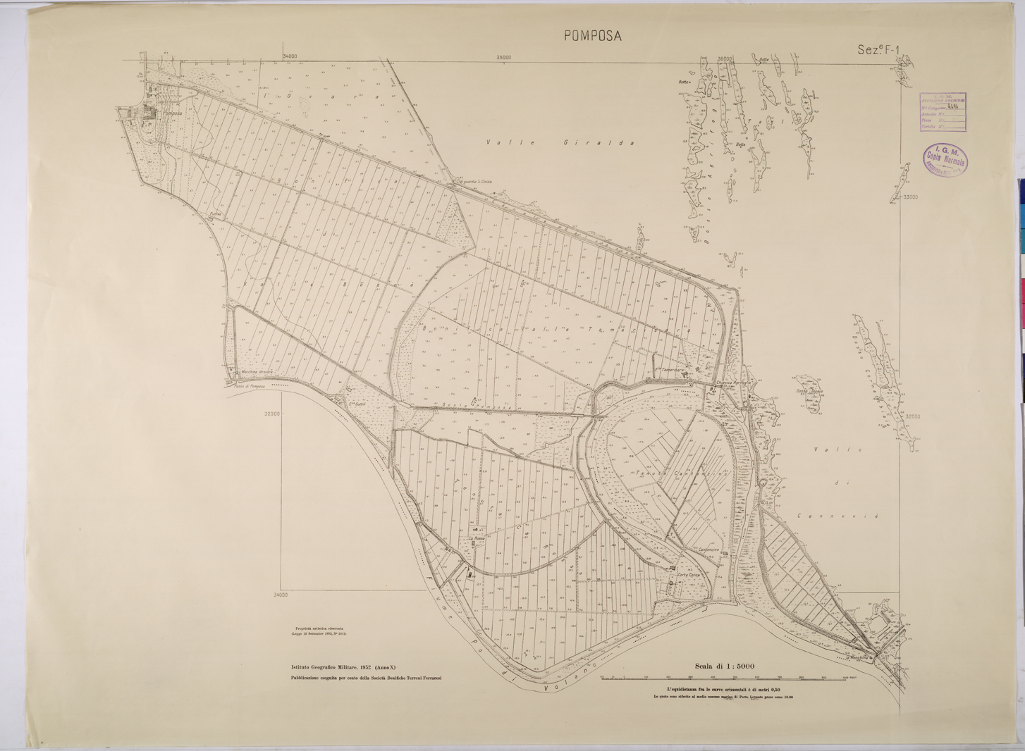 (N:25815) POMPOSA - SEZIONE F1. (CA009014) Carte e stampe antiche: riproduzione a colori su carta (formato A1)