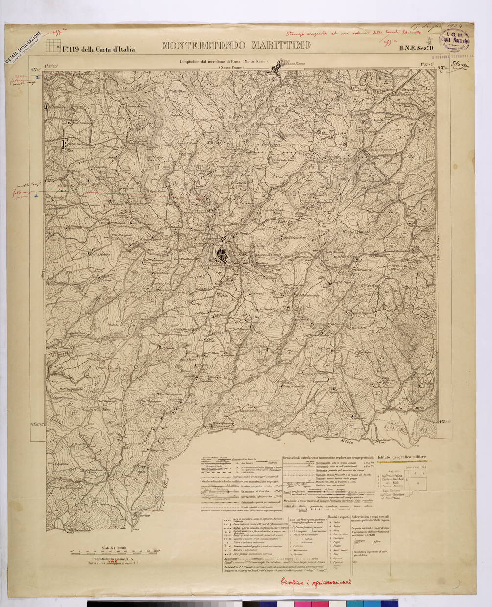 (N:25834) MONTEROTONDO MARITTIMO F.119 II N.E. SEZIONE D. (CA009032) Carte e stampe antiche: riproduzione a colori su carta (formato A1)