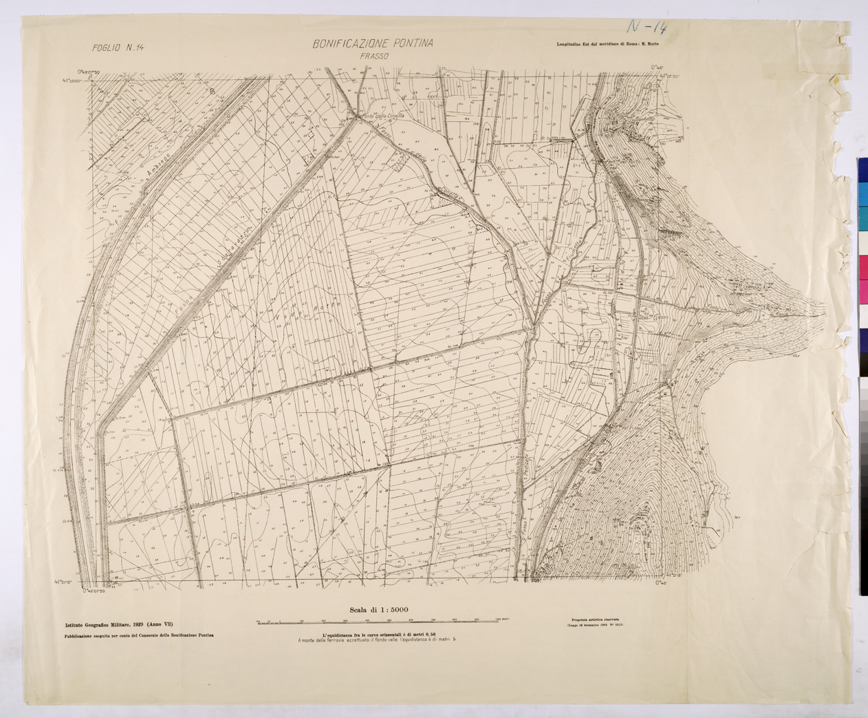(N:25886) CONSORZI DI BONIFICA DI PISCINARA E BONIFICAZIONE PONTINA - F.N14 FRASSO. (CA009085) Carte e stampe antiche: riproduzione a colori su carta (formato A1)