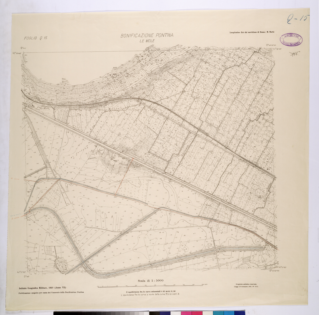 (N:25899) CONSORZI DI BONIFICA DI PISCINARA E BONIFICAZIONE PONTINA - F.Q15 LE MOLE. (CA009098) Carte e stampe antiche: riproduzione a colori su carta (formato A1)