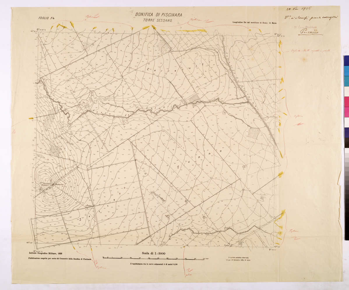 (N:25930) CONSORZI DI BONIFICA DI PISCINARA E BONIFICAZIONE PONTINA - F.F4 TORRE SESSANO. (CA009129) Carte e stampe antiche: riproduzione a colori su carta (formato A1)