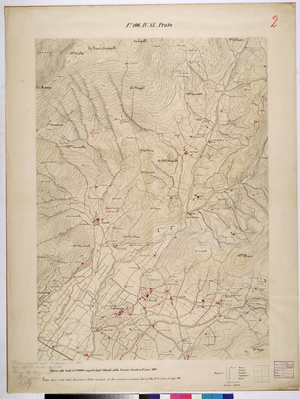 (N:26035) RILIEVO ALLA SCALA DI 1:10.000 ESEGUITO DAGLI UFFICILI DEL 2 REPARTO DELLA SEZIONE SCUOLA - FOGLIO 2. (CA009236) Carte e stampe antiche: riproduzione a colori su carta (formato A1)