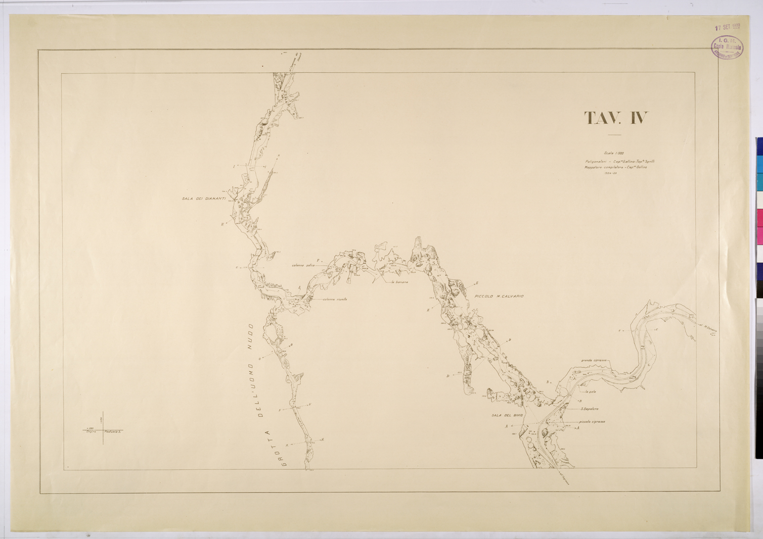 (N:26069) PLANIMETRIA DELLE RR. GROTTE DI POSTUMIA - TAVOLA IV. (CA009273) Carte e stampe antiche: riproduzione a colori su carta (formato A1)