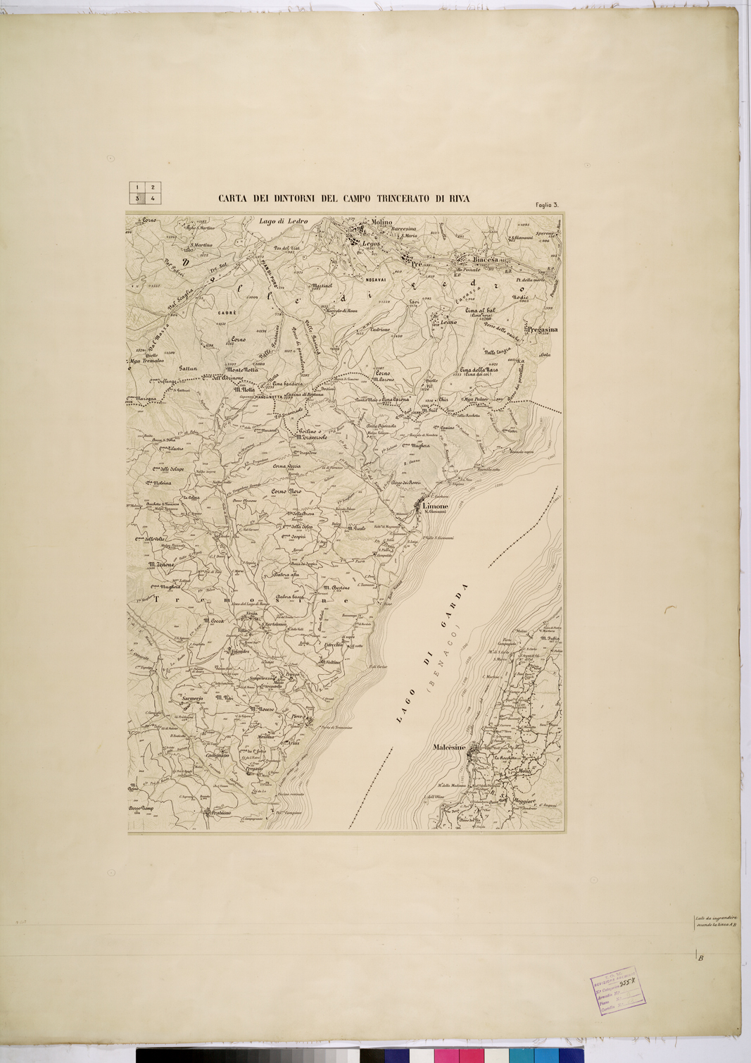 (N:26183) CARTA DEI DINTORNI DEL CAMPO TRINCERATO DI RIVA - FOGLIO 3. (CA009393) Carte e stampe antiche: riproduzione a colori su carta (formato A1)