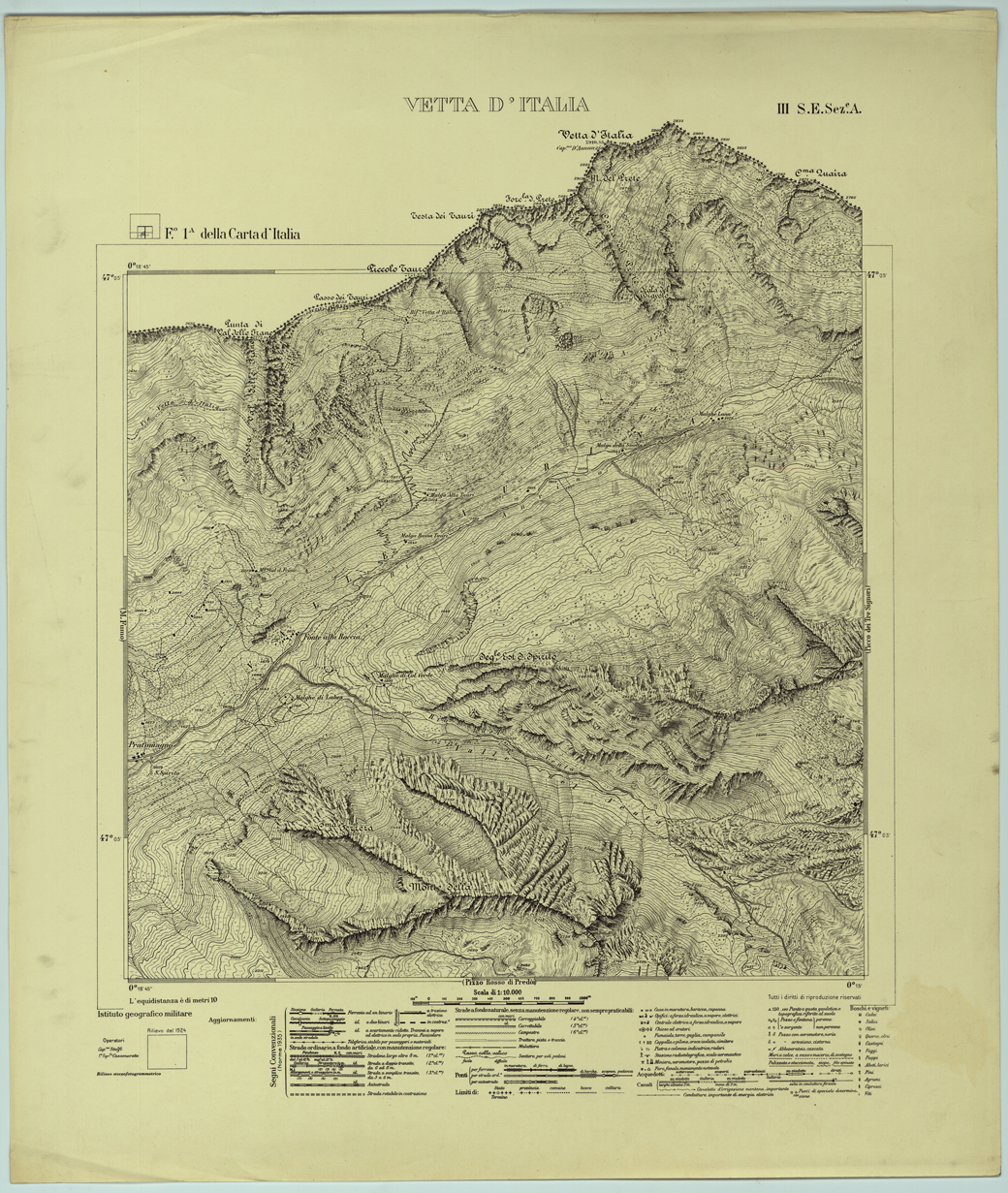 (N:26186) VETTA D'ITALIA - FOGLIO 1 A III S.E. SEZIONA A. (CA009396) Carte e stampe antiche: riproduzione a colori su carta (formato A1)