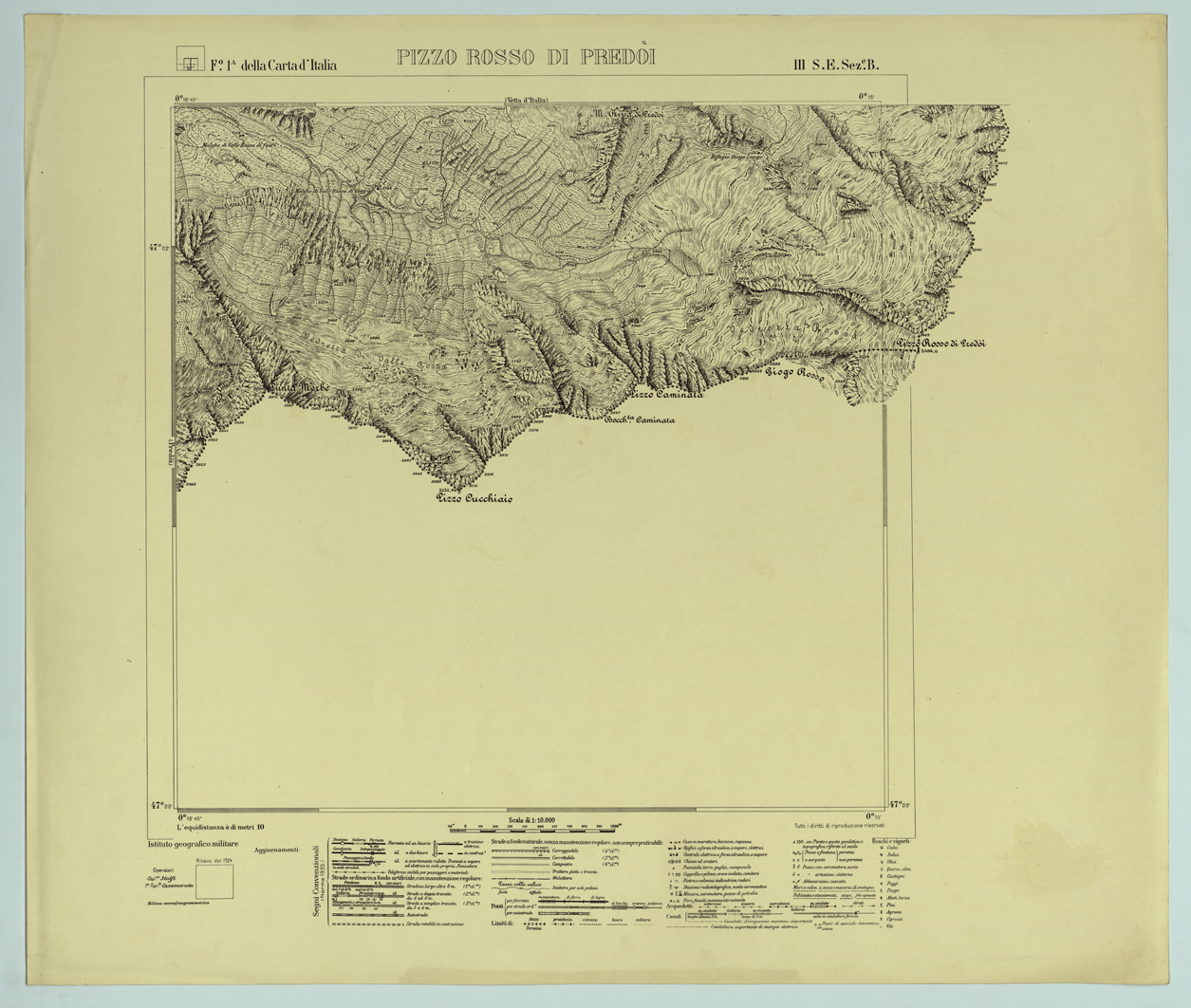 (N:26187) PIZZO ROSSO DI PREDOI - FOGLIO 1A III S.E. SEZONE B. (CA009397) Carte e stampe antiche: riproduzione a colori su carta (formato A1)