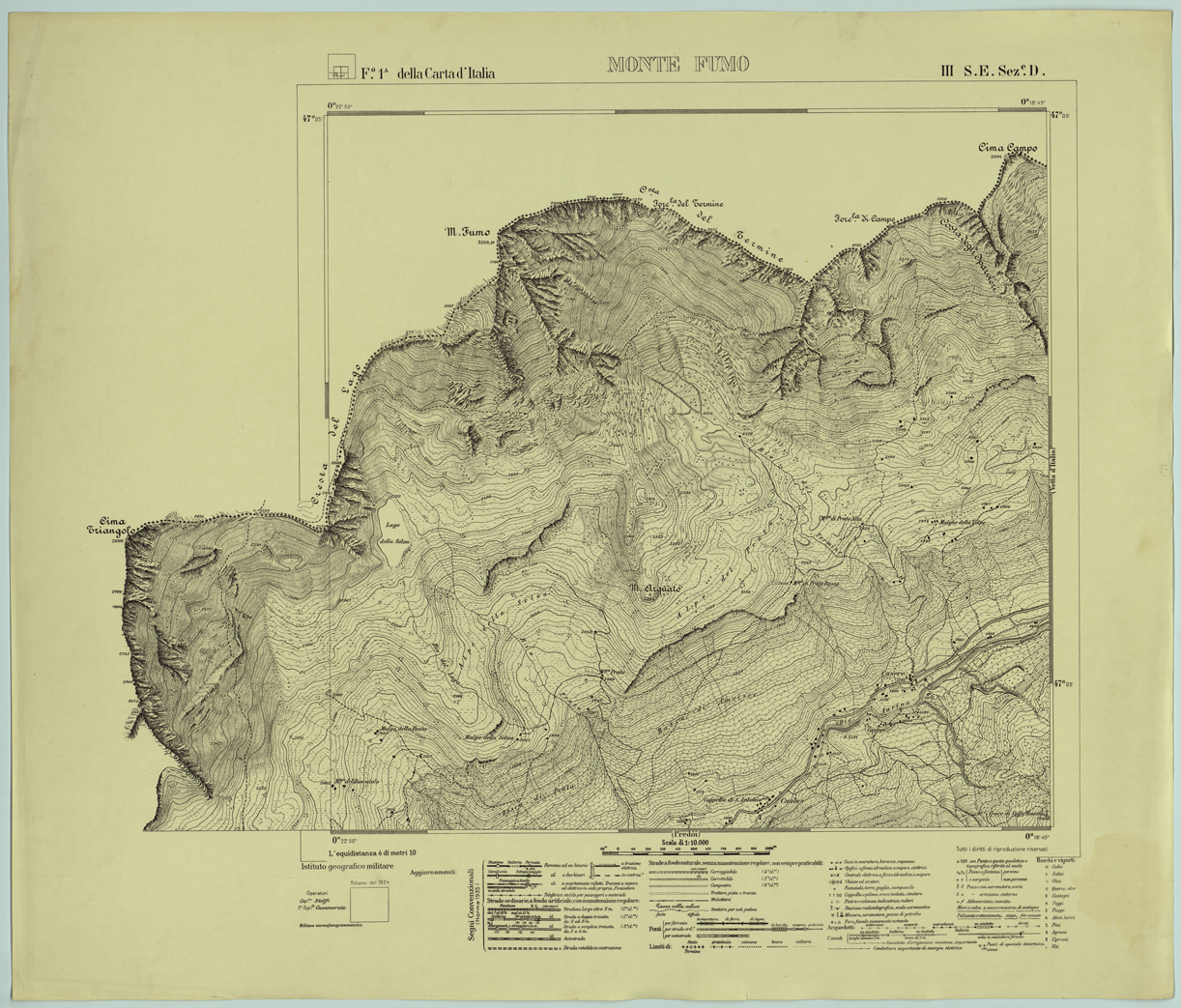 (N:26189) MONTE FUMO - FOGLIO 1A III S.E. SEZIONE D. (CA009399) Carte e stampe antiche: riproduzione a colori su carta (formato A1)