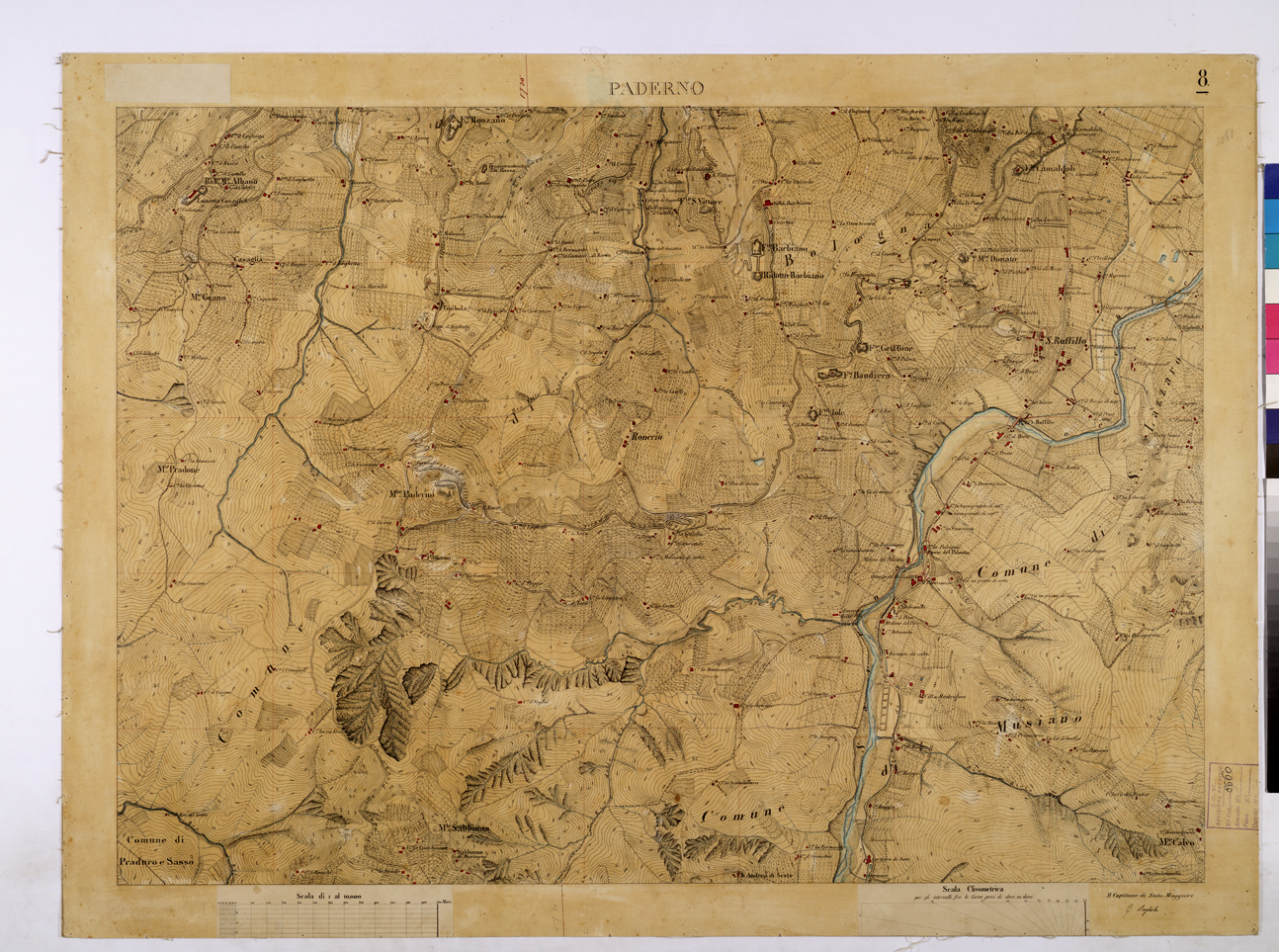 (N:26221) BOLOGNA E DINTORNI - PADERNO FOGLIO 8. (CA009435) Carte e stampe antiche: riproduzione a colori su carta (formato A1)