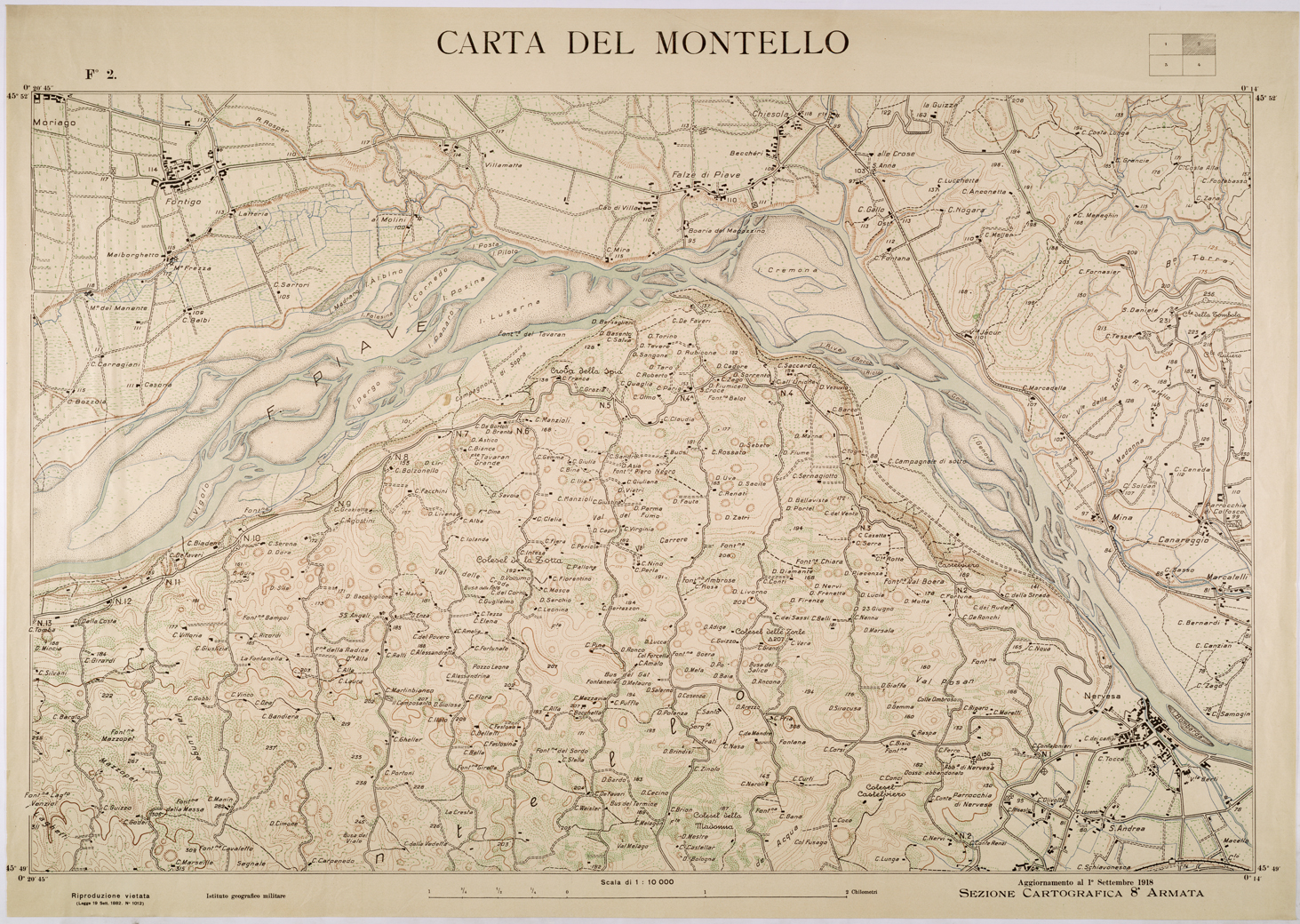 (N:26247) CARTA DEL MONTELLO - FOGLIO 2. (CA009461) Carte e stampe antiche: riproduzione a colori su carta (formato A1)
