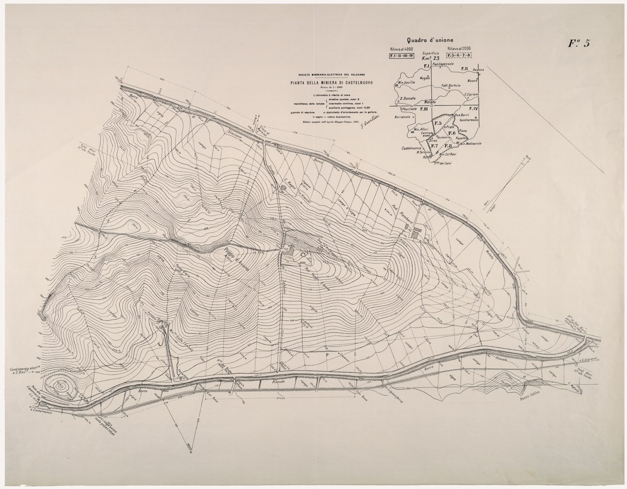 (N:26250) SOCIETA' MINERARIA-ELETTRICA DEL VALDARNO PIANTA DELLA MINIERA DI CASTELNUOVO - FOGLIO 5. (CA009464) Carte e stampe antiche: riproduzione a colori su carta (formato A1)
