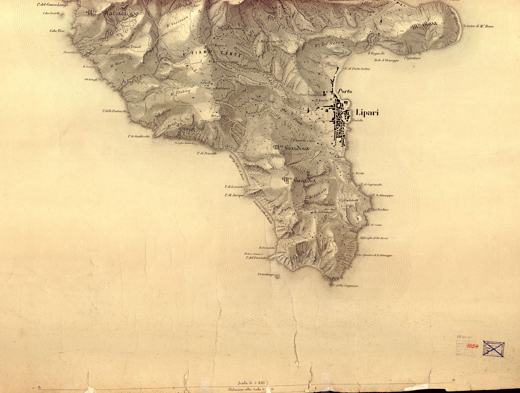 (N:16663) ISOLA DI LIPARI (CA009571, CA009572, CA9571-72) Carte e stampe antiche: riproduzione a colori su carta (formato A1)