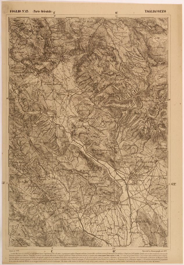 (N:27462) CARTA DELLE PROVINCE MERIDIONALI - FOGLIO 13 PARTE ORIENTALE - TAGLIACOZZO (SE001205) Carte e stampe antiche: riproduzione a colori su carta (formato A2)