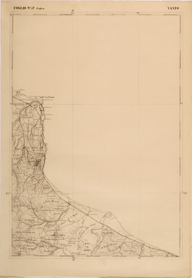 (N:27466) CARTA DELLE PROVINCE MERIDIONALI - FOGLIO 17 - VASTO (SE001209) Carte e stampe antiche: riproduzione a colori su carta (formato A2)