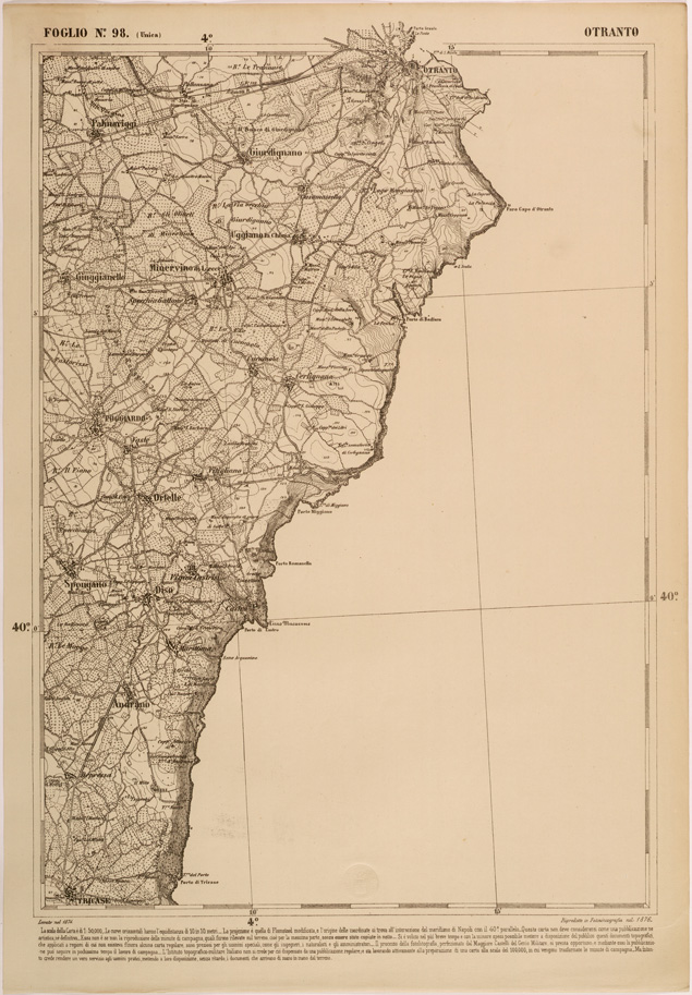 (N:27564) CARTA DELLE PROVINCE MERIDIONALI - FOGLIO 98 - OTRANTO (SE001290) Carte e stampe antiche: riproduzione a colori su carta (formato A2)