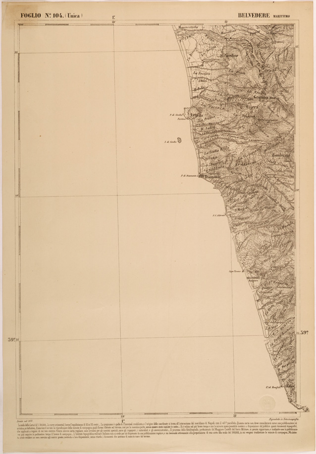 (N:27570) CARTA DELLE PROVINCE MERIDIONALI - FOGLIO 104 - BELVEDERE MARITTIMO (SE001296) Carte e stampe antiche: riproduzione a colori su carta (formato A2)
