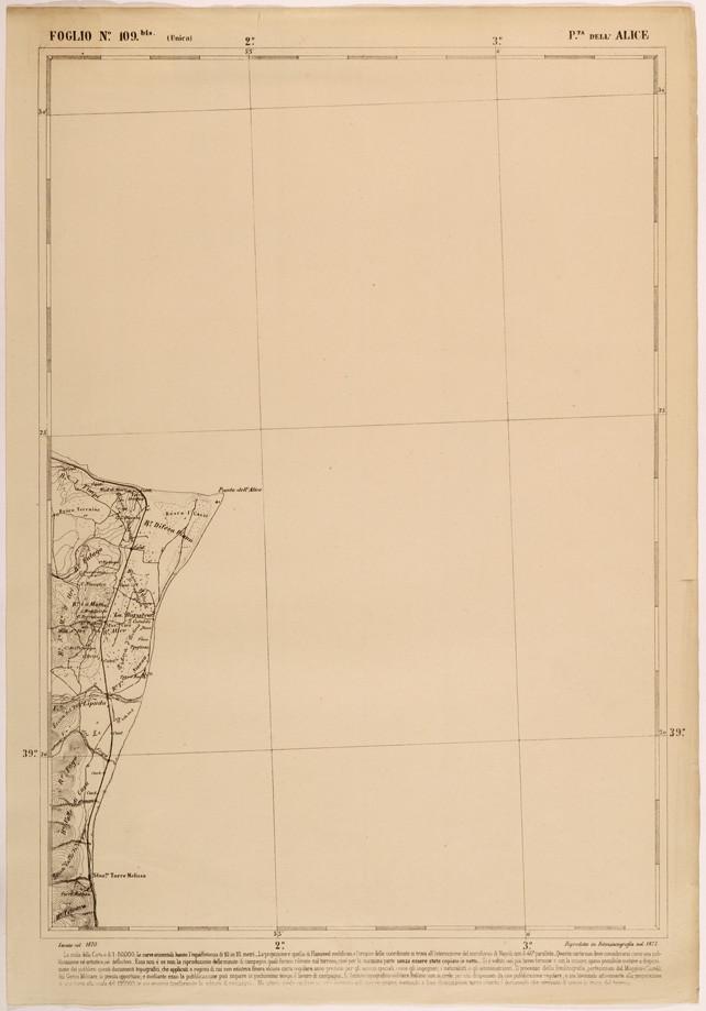 (N:27577) CARTA DELLE PROVINCE MERIDIONALI - FOGLIO 109 BIS - PUNTA DELL'ALICE (SE001303) Carte e stampe antiche: riproduzione a colori su carta (formato A2)