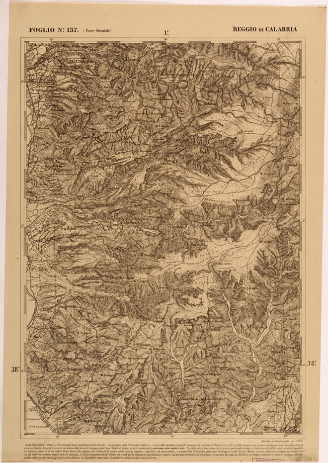 (N:27607) CARTA DELLE PROVINCE MERIDIONALI - FOGLIO 137 PARTE ORIENTALE - REGGIO CALABRIA (SE001333) Carte e stampe antiche: riproduzione a colori su carta (formato A2)