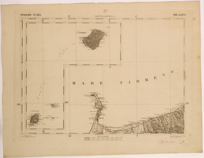 (N:27657) CARTA DELLA SICILIA - MILAZZO FOGLIO 125. (SE001465) Carte e stampe antiche: riproduzione a colori su carta (formato A2)