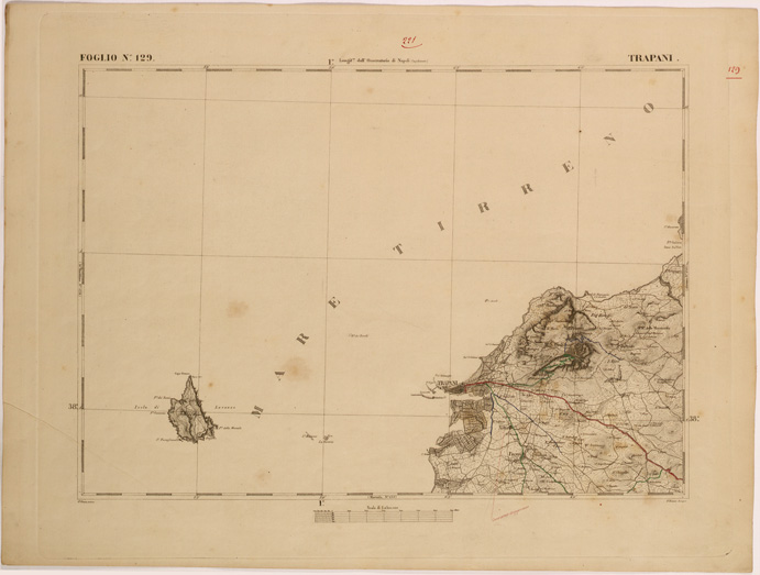 (N:27659) CARTA DELLA SICILIA - TRAPANI FOGLIO 129. (SE001467) Carte e stampe antiche: riproduzione a colori su carta (formato A2)