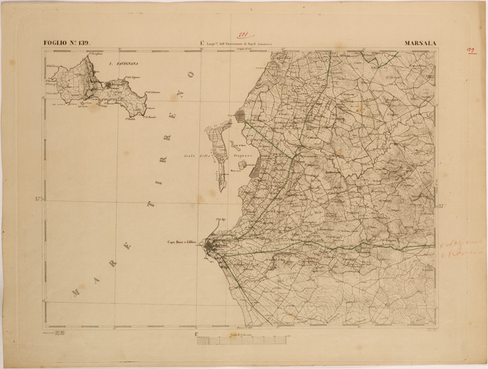 (N:27668) CARTA DELLA SICILIA - MARSALA FOGLIO 139. (SE001476) Carte e stampe antiche: riproduzione a colori su carta (formato A2)