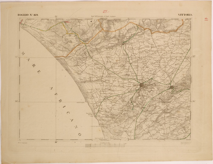 (N:27696) CARTA DELLA SICILIA - VITTORIA FOGLIO 169. (SE001504) Carte e stampe antiche: riproduzione a colori su carta (formato A2)