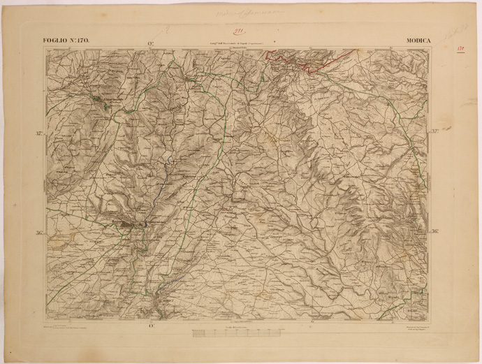 (N:27697) CARTA DELLA SICILIA - MODICA FOGLIO 170. (SE001505) Carte e stampe antiche: riproduzione a colori su carta (formato A2)