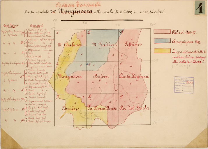 (N:28327) CARTA SPECIALE DI CESANA TORINESE - QUADRO D'UNIONE (SE001979) Carte e stampe antiche: riproduzione a colori su carta (formato A2)