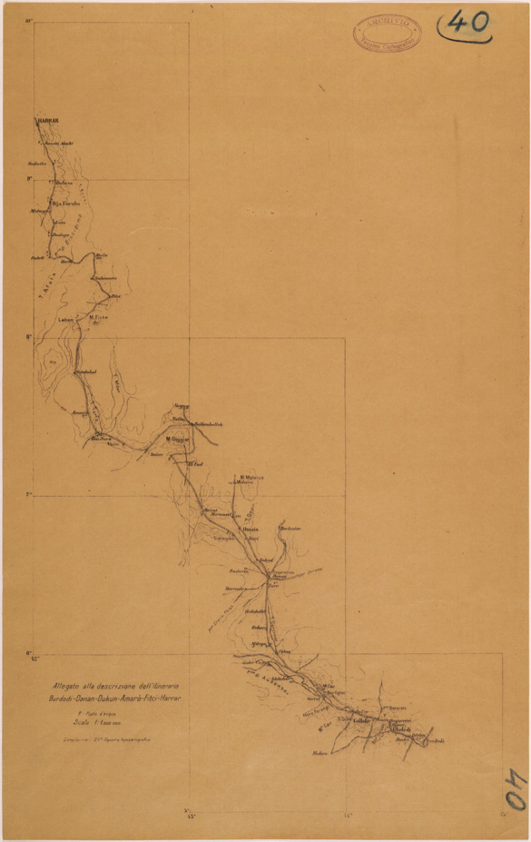 (N:28316) ITINERARIO BURDODI DANAN DUKUM AMARO' FITCI' HARRAR (SE002140) Carte e stampe antiche: riproduzione a colori su carta (formato A2)