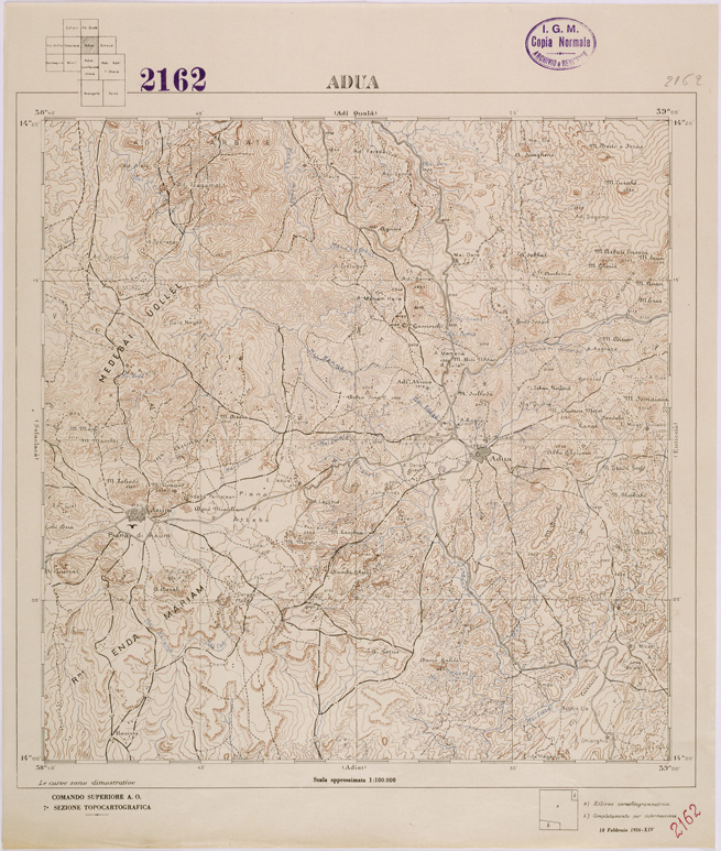 (N:28467) TIGRAI - FOGLIO 2162 - ADUA (SE002261) Carte e stampe antiche: riproduzione a colori su carta (formato A2)