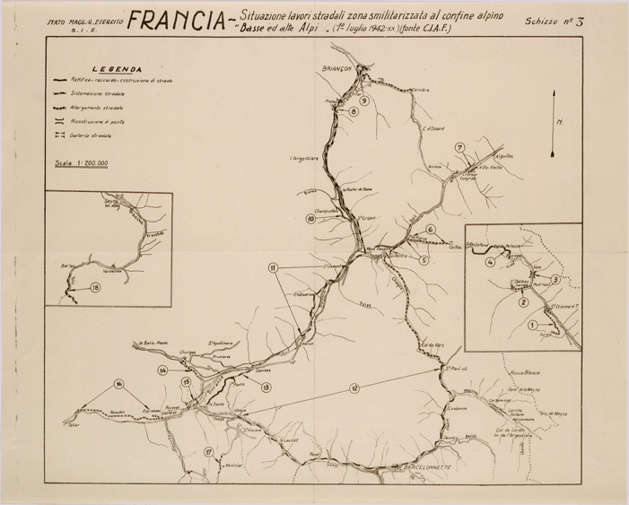 (N:29500) LAVORI STRADALI NELL ZONA SMILITARIZZATA AL CONFINE ALPINO BASSE ED ALTE ALPI  (FRANCIA) SCHIZZO N 3 (SE003313) Carte e stampe antiche: riproduzione a colori su carta (formato A2)