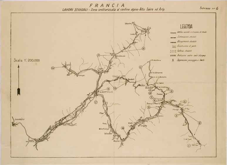 (N:29503) LAVORI STRADALI NELLA ZONA SMILITARIZZATA AL CONFINE ALPINO ALTO ISERE ED ARLY (FRANCIA) SCHIZZO N 6 (SE003316) Carte e stampe antiche: riproduzione a colori su carta (formato A2)