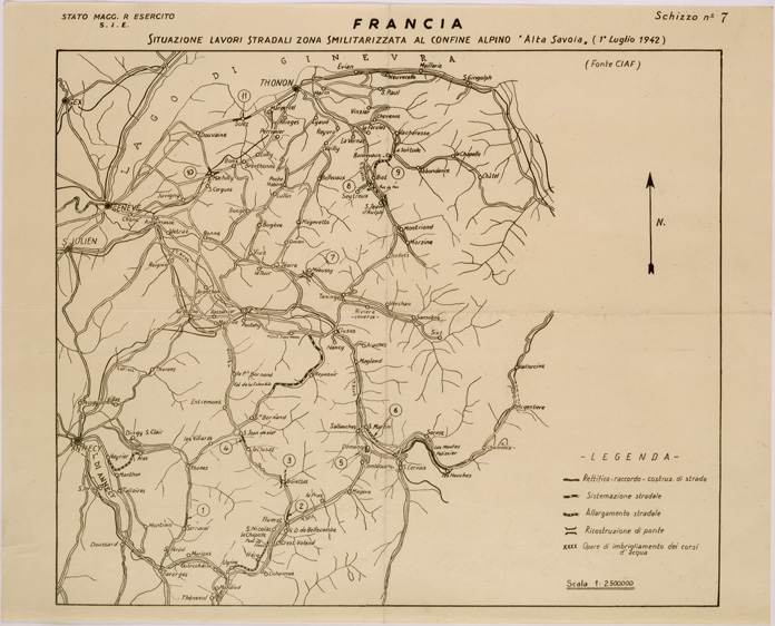 (N:29504) LAVORI STRADALI NELLA ZONA SMILITARIZZATA AL CONFINE ALPINO ALTA SAVOIA (FRANCIA) SCHIZZO N 7 (SE003317) Carte e stampe antiche: riproduzione a colori su carta (formato A2)
