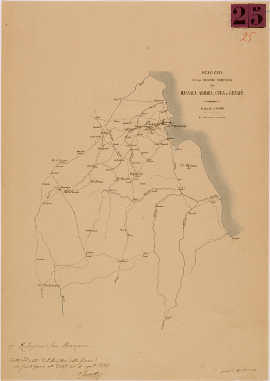 (N:30007) SCHIZZO DELLA REGIONE COMPRESA FRA MASSAUA ASMARA GURA E SENAFE (SE003877) Carte e stampe antiche: riproduzione a colori su carta (formato A2)