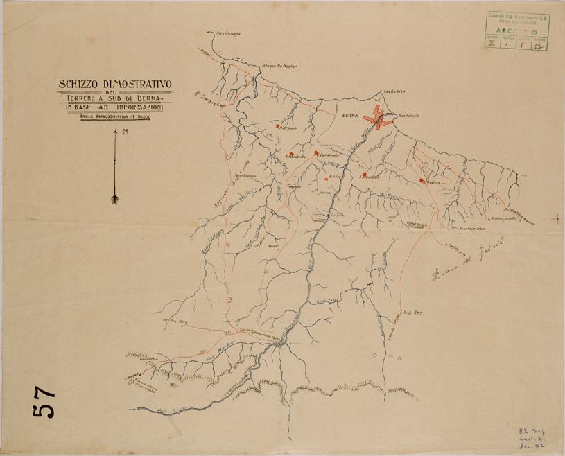 (N:30581) SCHIZZO DIMOSTRATIVO DEL TERRENO A SUD DI DERNA. (SE004595) Carte e stampe antiche: riproduzione a colori su carta (formato A2)
