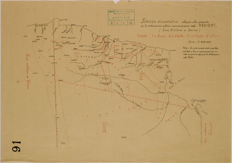 (N:30668) ZONA MILITARE DI DERNA. (SE004685) Carte e stampe antiche: riproduzione a colori su carta (formato A2)
