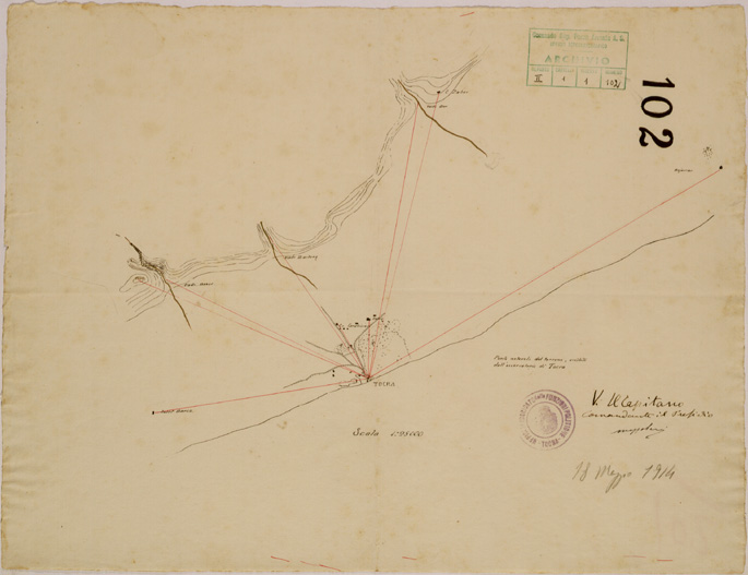 (N:30677) PUNTI NOTEVOLI DEL TERRENO VISIBILI DALL'OSSERVATORIO DI TOCRA. (SE004695) Carte e stampe antiche: riproduzione a colori su carta (formato A2)