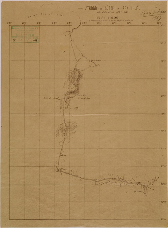 (N:30857) STRADA DA EL GUBBA A RAS HILAL. (SE004787) Carte e stampe antiche: riproduzione a colori su carta (formato A2)