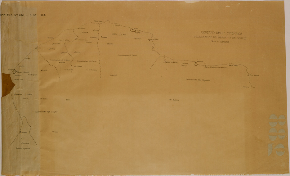 (N:30908) GOVERNO DELLA CIRENAICA DISLOCAZIONE DEI REPARTI E DEI SERVIVI (SE004895) Carte e stampe antiche: riproduzione a colori su carta (formato A2)