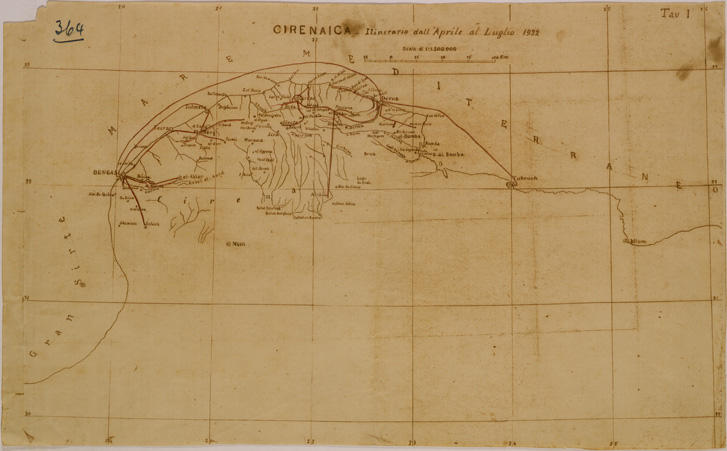 (N:31016) CIRENAICA ITINERARIO TAVOLA 1 (SE004965) Carte e stampe antiche: riproduzione a colori su carta (formato A2)