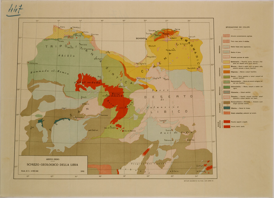 (N:31057) SCHIZZO GEOLOGICO DELLA LIBIA. (SE005032) Carte e stampe antiche: riproduzione a colori su carta (formato A2)