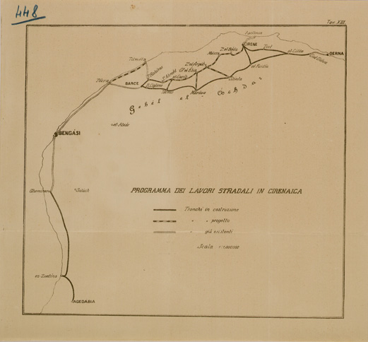 (N:31058) PROGRAMMA DEI LAVORI STRADALI IN CIRENAICA. (SE005033) Carte e stampe antiche: riproduzione a colori su carta (formato A2)