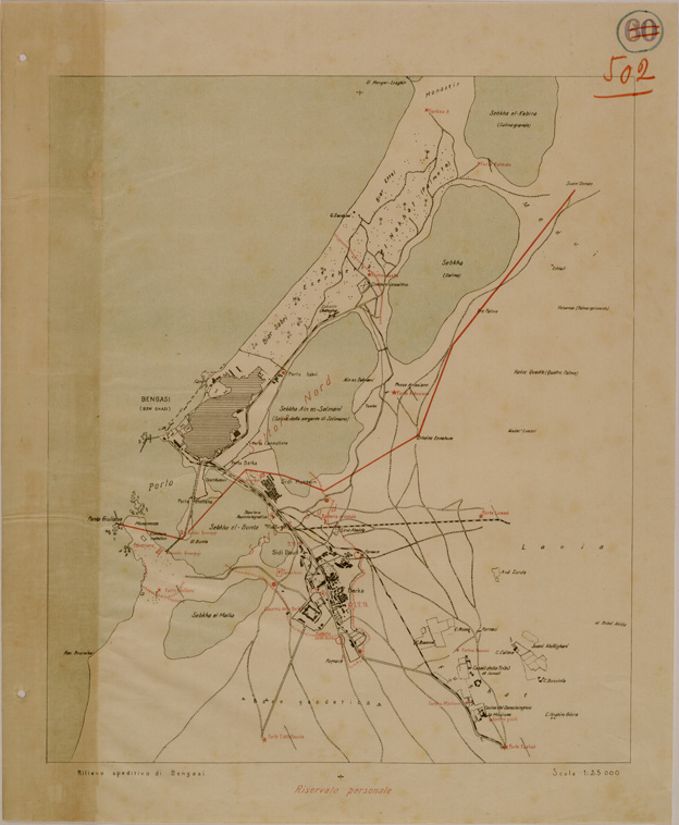 (N:31179) BENGASI RILIEVO SPEDITIVO (SE005101) Carte e stampe antiche: riproduzione a colori su carta (formato A2)