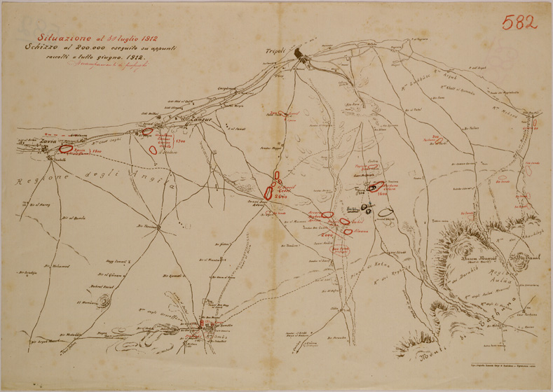 (N:31270) NUCLEI DI RIBELLI IN TRIPOLITANIA AL 30 LUGLIO 1912 (SE005172) Carte e stampe antiche: riproduzione a colori su carta (formato A2)