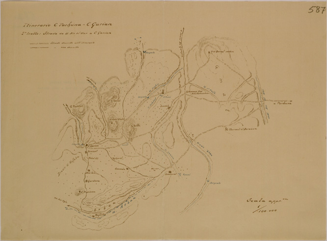 (N:31273) ITINERARIO C. TARHUNA - C. GARIAN. 2 TRATTO: STRADA DA U. BIR EL UAR A C. GARIAN (SE005174) Carte e stampe antiche: riproduzione a colori su carta (formato A2)