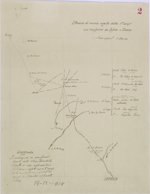 (N:31276) ITINERARIO DI MARCIA DA IEFREN A ZUARA (SE005298) Carte e stampe antiche: riproduzione a colori su carta (formato A2)