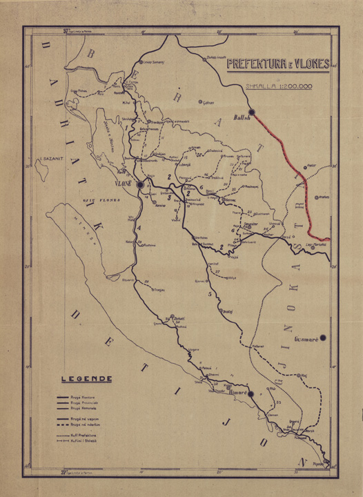 (N:31861) ALBANIA - TRACCIATI DI NUOVE STRADE - PREFEKTURA E VLONES (SE006141) Carte e stampe antiche: riproduzione a colori su carta (formato A2)