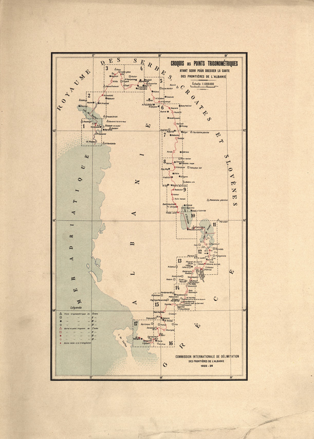 (N:31985) CARTE DE LA FRONTIERE S.H.S. - ALBANAISE - CROQUIS DES POINTS TRIGONOMETRIQUES (SE006241) Carte e stampe antiche: riproduzione a colori su carta (formato A2)